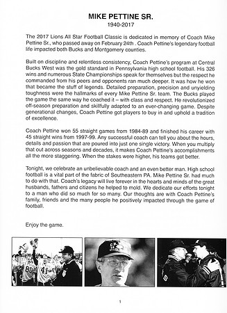 Game dedicated to Coach Mike Pettine